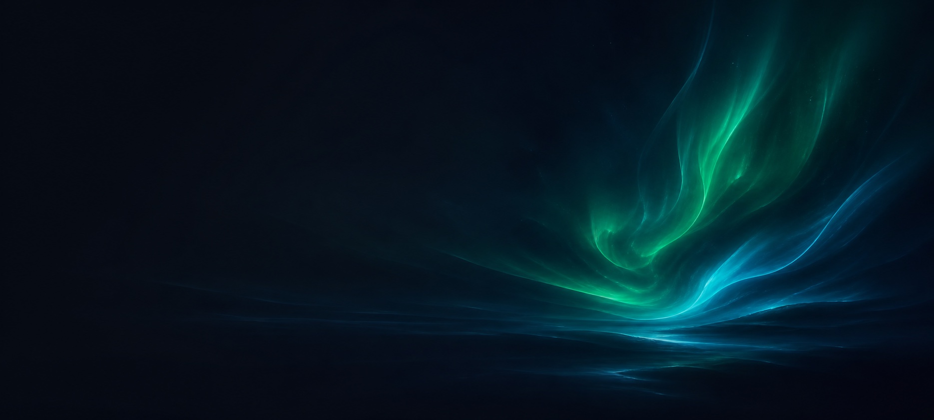 Original dark ultrawide wallpaper with emerald aurora light concentrated on the right