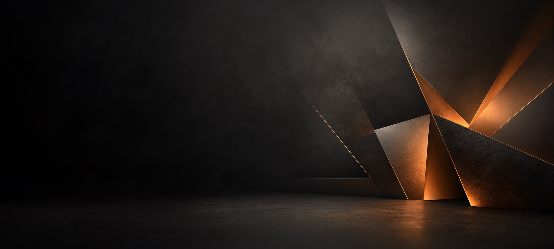 Original graphite ultrawide wallpaper with warm copper geometric planes on the right